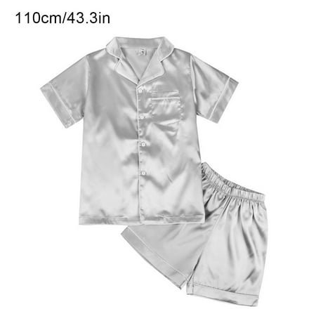 

Elroy Kids Sleepwear Outfit Silky Short Sleeve T-shirt Shorts Nightgown Silver 110cm