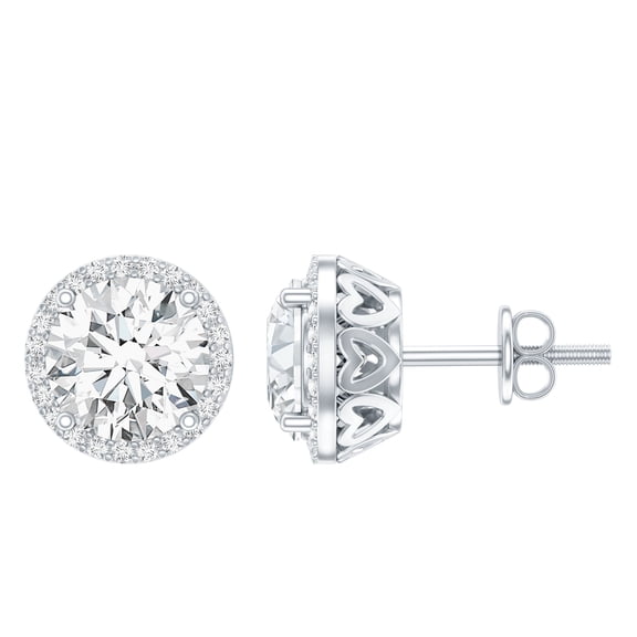 Rosec Jewels Lab Created Diamond Round Stud Earrings (Ef-Vs Quality) - Classic Halo Earrings with Screw Back, 925 Sterling Silver