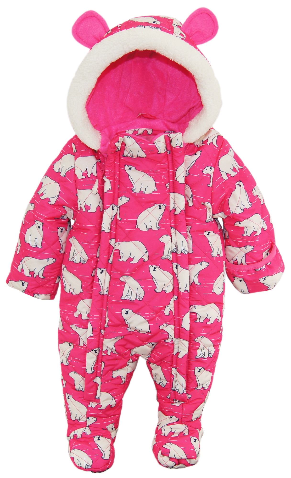 Pink Platinum Baby Girls Bear Printed Micro Fleece Lined Quilted Puffer