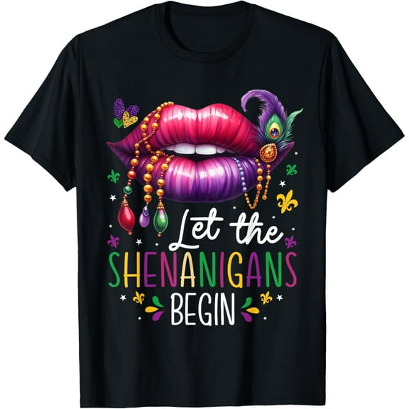 Let The Shenanigans Begin Mardi Gras Lips New Orleans T-Shirt Shirts