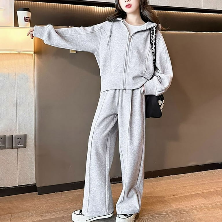 Zshosam Girls 2 Piece Outfits Tracksuit Drop Shoulder Hoodie Full