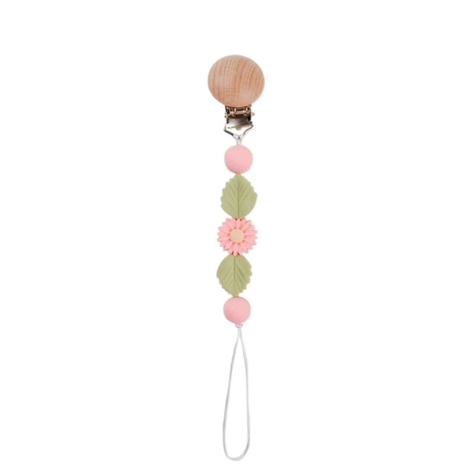 Chic Baby Pacifier Clip Silicone, Fruit Pacifier, Leaf Pacifier, Flower Pacifier, Teether holder, Pacifier clip with Teething beads, for Baby Boys and Girls, Binky Clip, Pink Flower