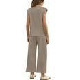 thumbnail image 6 of 2 Piece Sets for Women Summer Lounge Sets Travel Vacation Outfits Cap Sleeve Sweatsuit Wide Leg Pants Khaki 2XL, 6 of 6