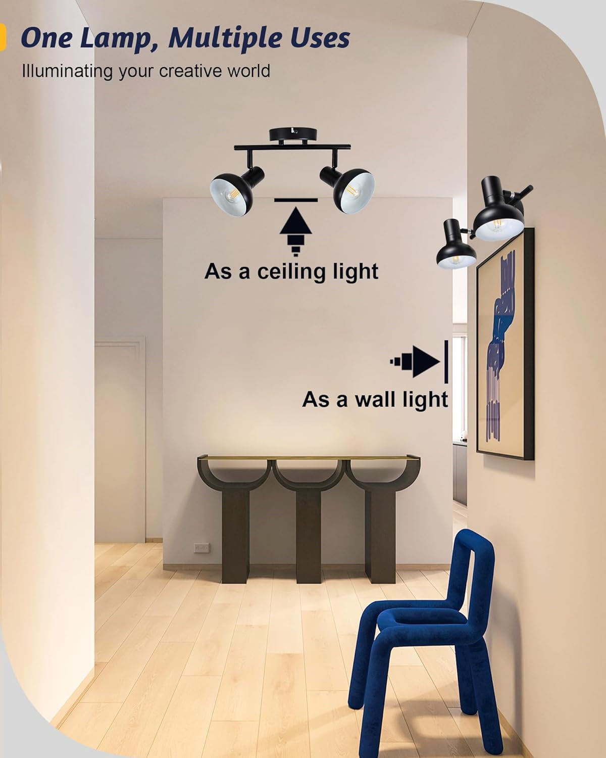 RGHJAR-2-Light Track Lighting Fixture, Black Retro Ceiling Light with Metal Cage, Adjustable Spotlights for Kitchen Bedroom Hallway, E12 Base (Bulbs Not Included)
