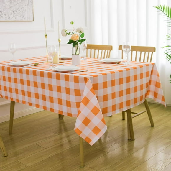 Nappe à Carreaux Buffalo Orange et Blanche Automne Action de Grâce 60 x 120 Pouces Nappe Rectangulaire – Nappe Oblongue Orange à Carreaux Vichy en Polyester Style Ferme, Housse de Table Réutilisable Résistante à l'Eau