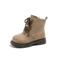 thumbnail image 6 of Dakaela 3-12Y Toddler Boys Girls Work Boots Suede Furry Lined Combat Ankle Booties Lace up Side Zipper Hiking Walking Shoes Khaki, 6 of 8