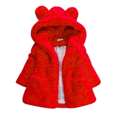 

GYRATEDREAM 1-8T Baby Little Girls Winter Fleece Coat Kids Faux Fur Jacket with Hood Thicken Outwear Warm Overcoat