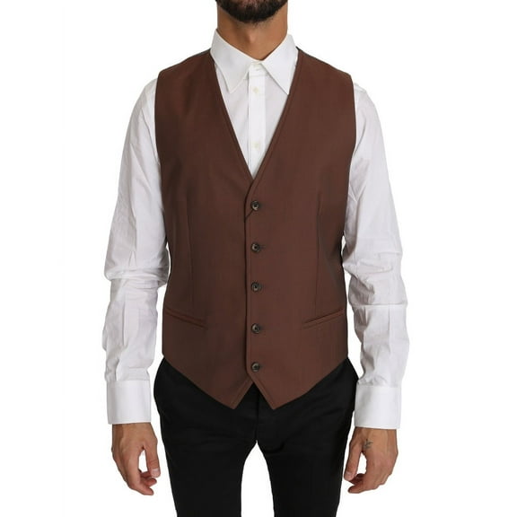 Dolce & Gabbana Brown Wool Silk Waistcoat Vest
