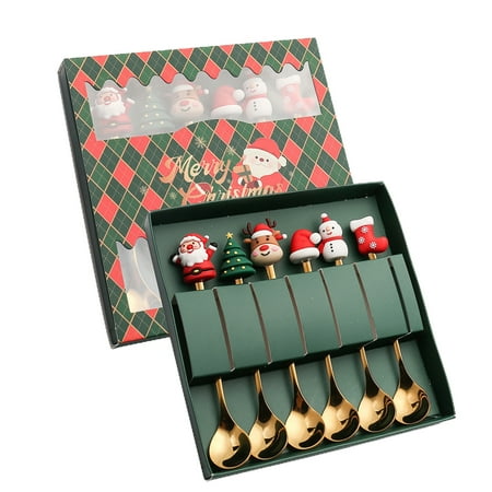 

CherryHome Holiday Tableware Set Christmas Spoon Tableware Set Xmas Style Head Stainless Steel Smooth Surface Spoon Fork Christmas Decoration Cutlery Christmas