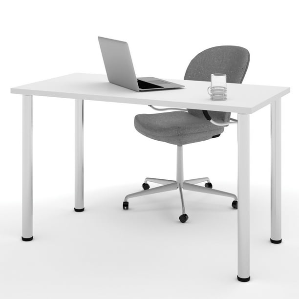 Bestar 24 X 48 Table With Round Metal Legs In White Com X 48 Table With Round Metal Legs, Round Computer Tables