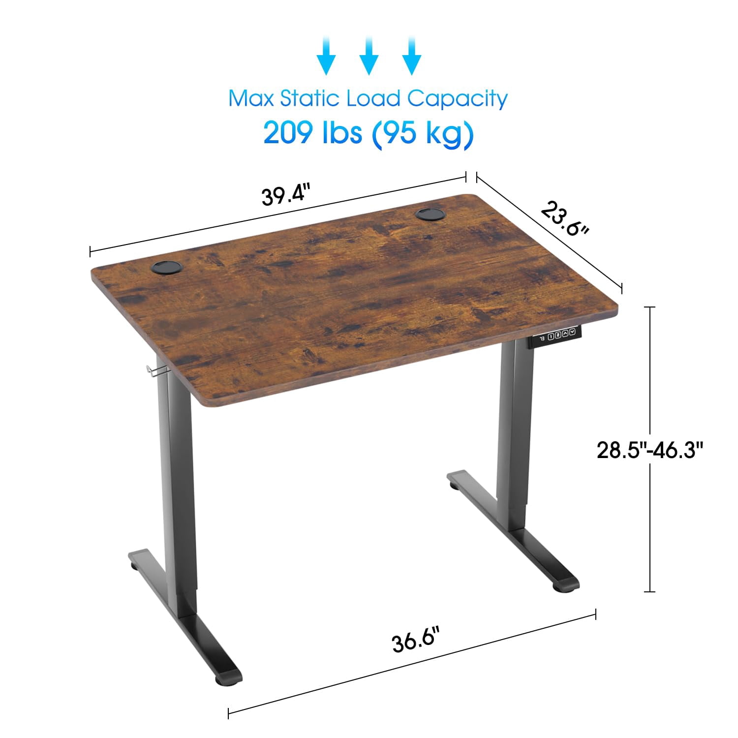 YRLLENSDAN Rising Work Desk for Home Office, Electric Standing Desk Adjustable Height, Ergonomic Office Table Desk for Small Spaces, Computer Gaming Table Desk that Raises Up and Down, Brown 40 Inch