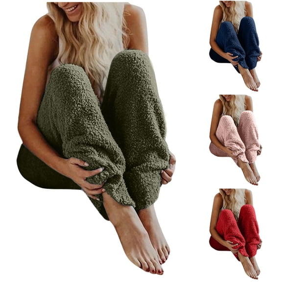 Feancey Winter Fleece Pajama Pants Women Warm Cozy Pj Bottoms Stretch Waist Casual Fuzzy Leggings Winter Plush Lounge Trousers Navy L