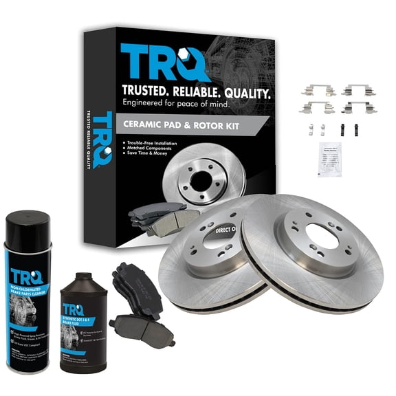 TRQ Front Ceramic Brake Pad & Rotor Kit w/Fluids for Compass Caliber Lancer BKA16188
