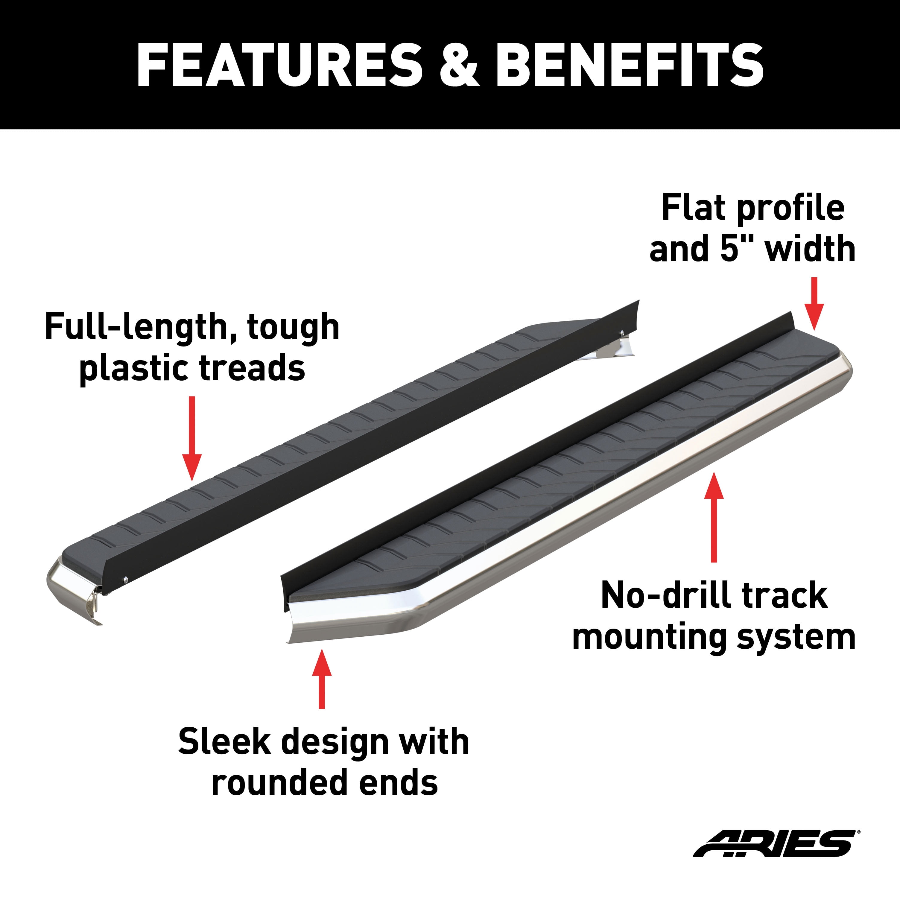 AeroTread 5" x 73" Polished Stainless Running Boards (No Brackets) Fits select: 2010-2017 CHEVROLET EQUINOX, 2020-2021 FORD EXPLORER
