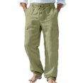 thumbnail image 4 of Homeyce Cotton Linen Pants for Men Elastic Drawstring Waist Straight-Legs Pants with Pockets Linen Long Pants Breathable Casual Summer Beach Lightweight Sweatpants,Green 3XL, 4 of 5