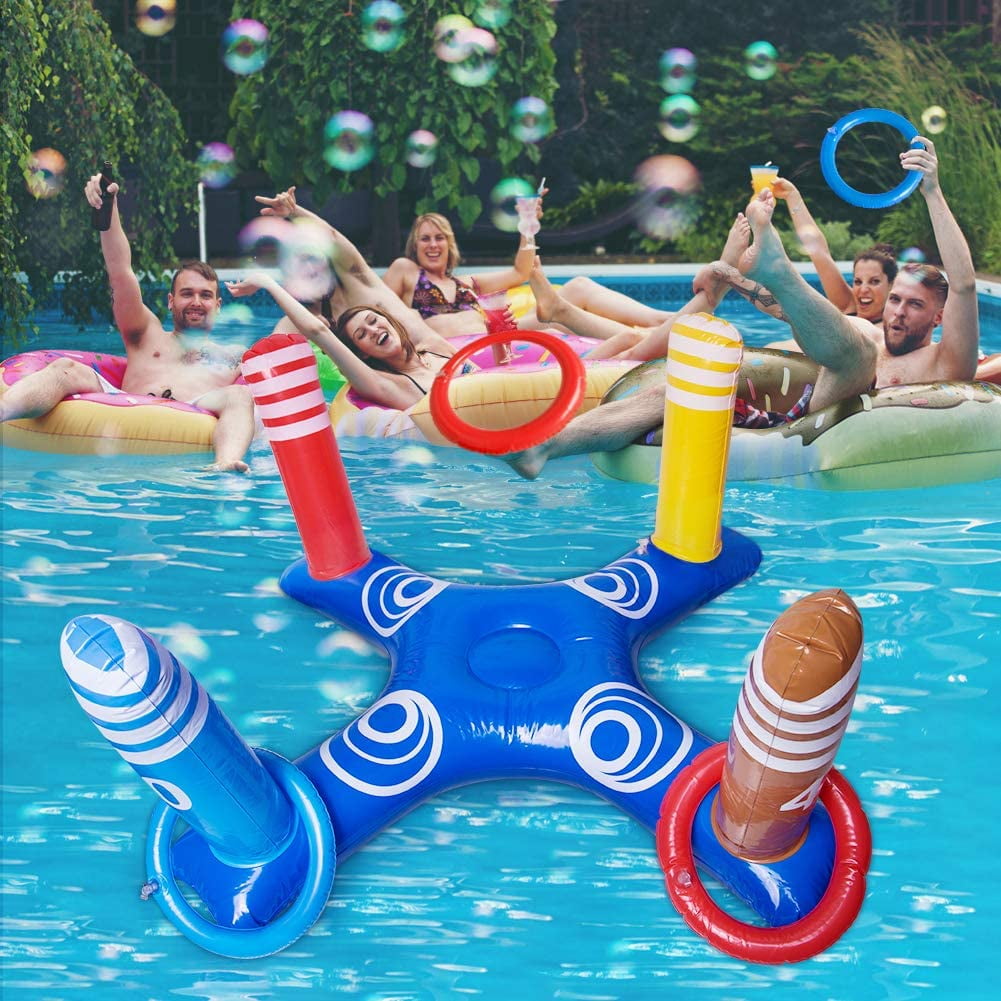 Inflatable Ring Toss Pool Game Toys Floating Swimming Pool Ring with 4 Pcs 