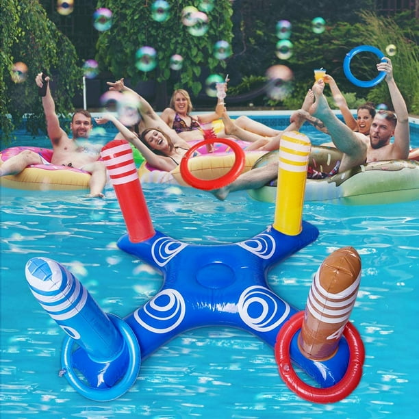 Inflatable Ring Toss Pool Game Toys with 6 Pcs Rings Floating