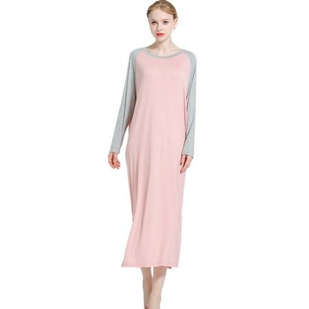 

Womens Nightshirt Long Sleeves Nightgown Casual Sleepwear Henley Full Length Sleep Dress