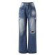 thumbnail image 3 of Gibobby pantalones de mujer de vestir Pantalones de pierna ancha informales de verano 2022, pantalones vaqueros de cintura media con Verdinegroujeros lavados para mujer, pantalones de mujer (Azul, XL), 3 of 5