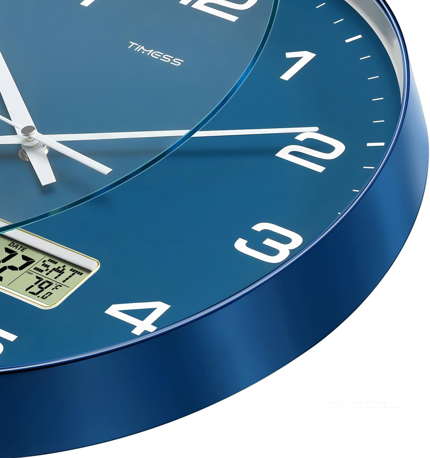 TIMESS 10" Analog Wall Clock with Date Display, Battery Operated Modern Clock for Living Room (Blue)