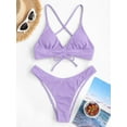 thumbnail image 2 of ZAFUL Women Swimsuit Cinched Ribbed Lace Up Brazilian Bikini Swimwear Purple M, 2 of 6