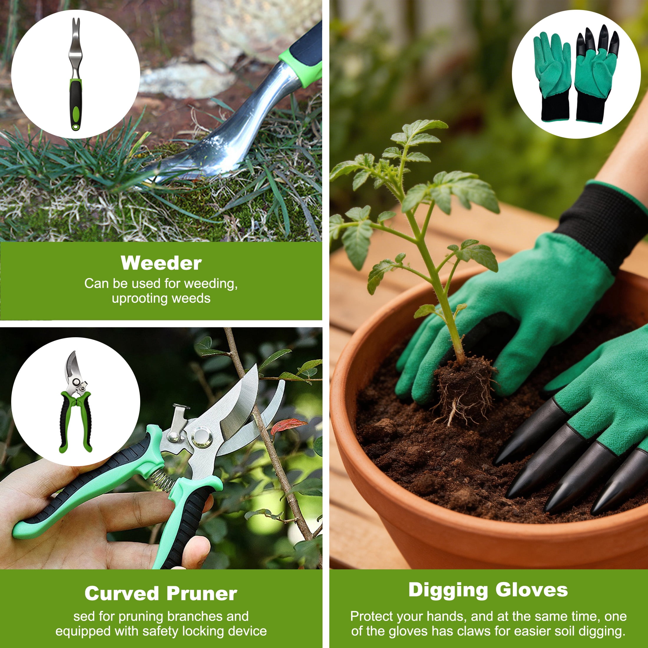 12 Piece Garden Tool Set, Heavy Duty Stainless Steel Gardening Tools with Ergonomic Handles, Canvas Tote Bag & Gloves for Planting, Pruning, Weeding, Garden Gifts Supplies