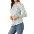thumbnail image 4 of Allegra K Women's Smocked Cuffs Keyhole Back Ruffled Crew Neck Floral Blouse, 4 of 6