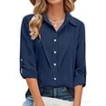 thumbnail image 3 of Camisas de Manga Larga para las Mujeres Loose Fit Botón de Solapa Imitación Lino Túnica Blusa de Verano, 3 of 7