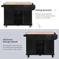 thumbnail image 6 of Kitchen Cart with Rubber wood Drop-Leaf Countertop & Cabinet door internal storage racks, Kitchen Island on 5 Wheels with Storage Cabinet and 3 Drawers for Dinning Room, Livingroom, Black, 6 of 9