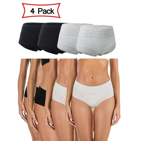 

FANNYC 4Pcs Women s High Waist Breathable Soft Underwear Stretch Hipster Fashion Comfortable Cotton Panties XS-3XL Black/Gray