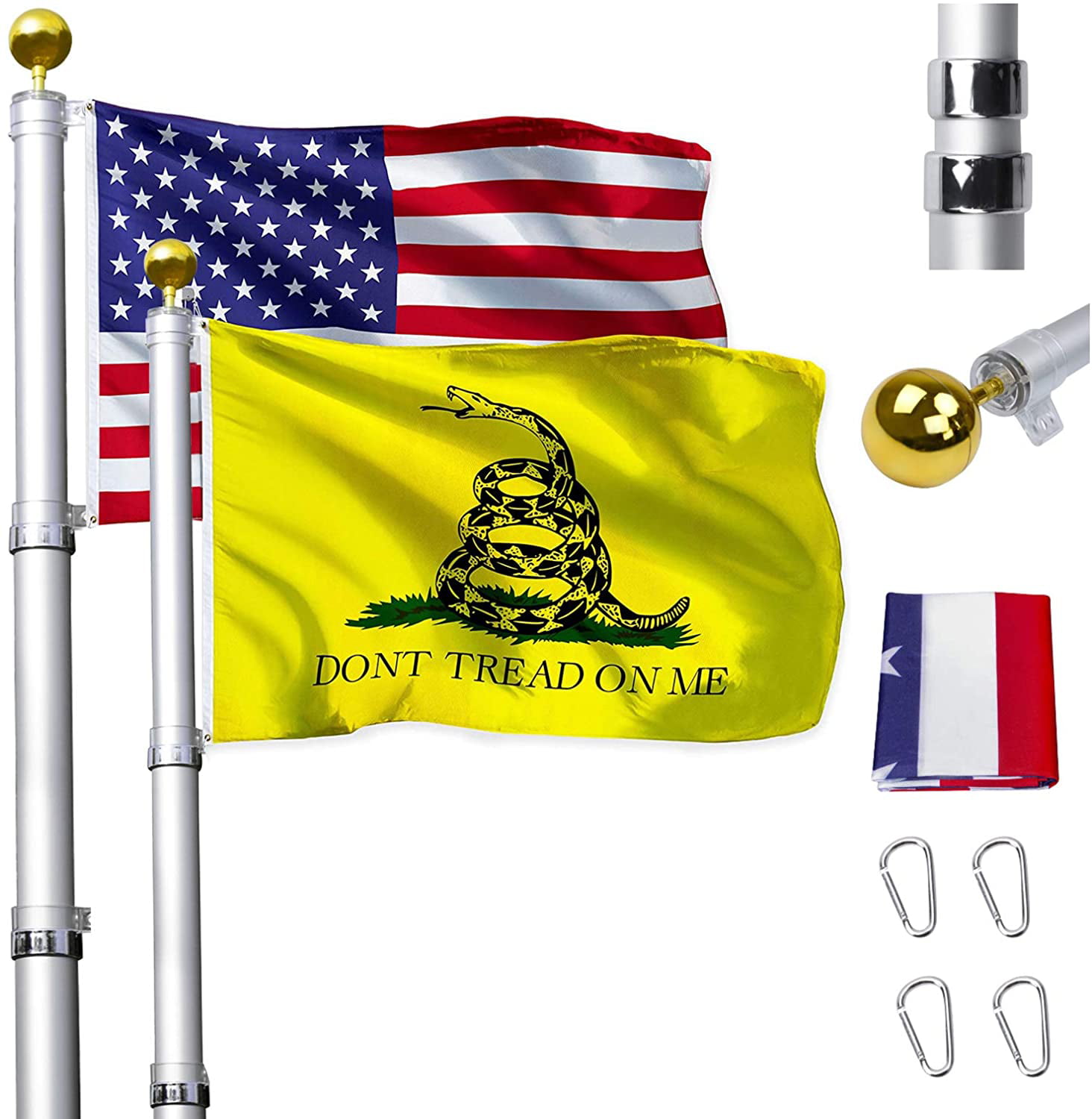 30FT Flag Pole Telescopic Aluminum Flagpole Kit 3x5' US Flag Fly America 2 Flag 