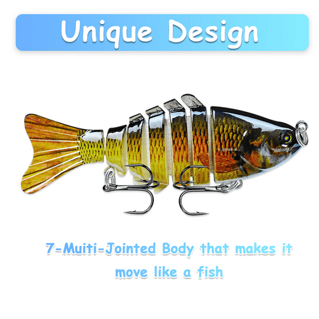 Gseagtia 3Pcs Multi joint Perch Pike Fish Bait with Storage Box 3D Vivid Artificial Section Swimming Bait Hard High pitched Hook Swinging Device Slow Sinking Bait Freshwater