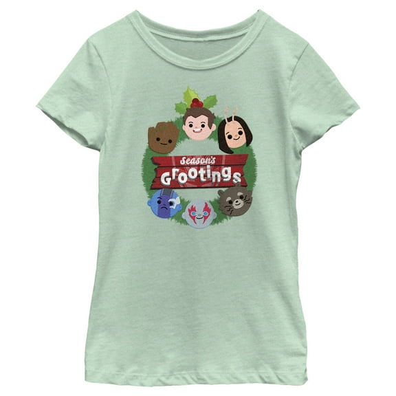 Girl's Guardians of the Galaxy Holiday Special Season's Grootings Cute Characters  Graphic Tee Mint Small