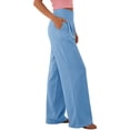 thumbnail image 3 of Women's Pants Dqueduo Women's Casual Solid Color Pleated Elastic Waist Pocketed Linen-Look Straight Leg Pants, 8 Colors Light Blue XL, 3 of 9