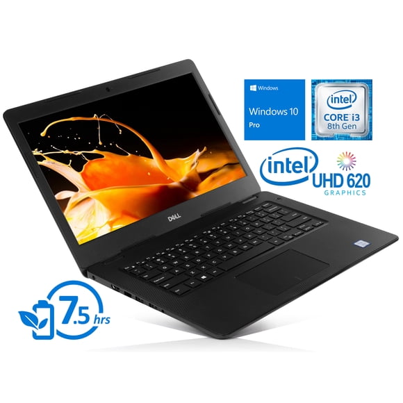 Refurbished Dell Inspiron 3480 Notebook, 14" HD Display, Intel Core i3-8145U Upto 3.9GHz, 8GB RAM, 256GB SSD + 1TB HDD, HDMI, Card Reader, Wi-Fi, Bluetooth, Windows 10 Pro