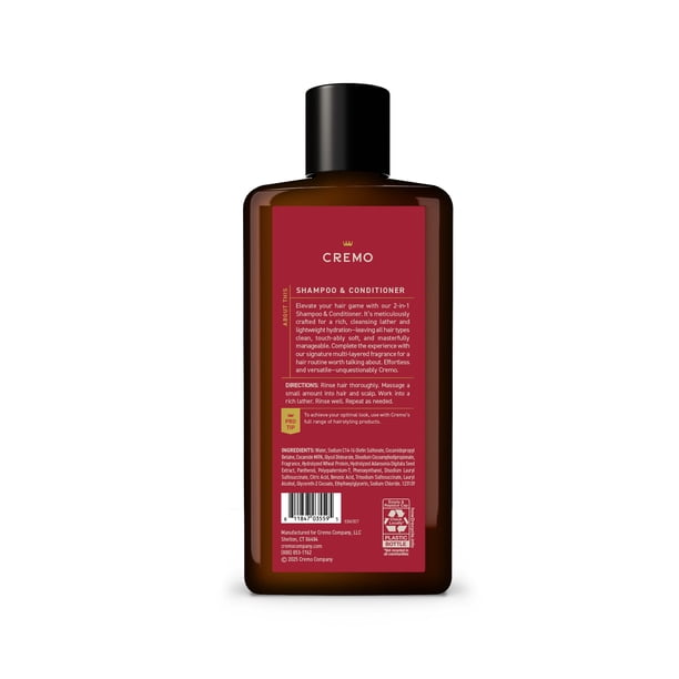 Cremo 2-In-1 Shampoo & Conditioner, Spiced Amber, 16 fl oz