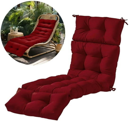 Bxaolu Long Lounger Chair Cushion Outdoor Chaise Lounge Chair Cushions with Ties, Patio Recliner Thickened Lounge Cushions for Indoor 78.74"L x 21.65"W, Red