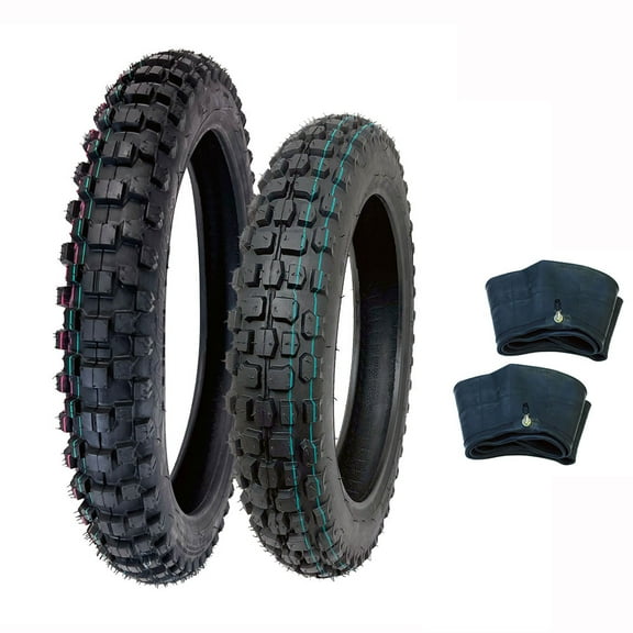 MMG Motorcycle Tire Combo FR 60/100-14 and RR 3.00-12 with Inner Tubes Off Road