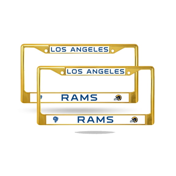 Los Angeles LA NFL Rams Gold Color Painted Chrome Metal (2) License Plate Frame Set