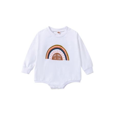 

IZhansean Infant Baby Girl Boy Romper Rainbow/Sun/Letter Printed Long Sleeve Jumpsuit Bodysuit Casual Clothes Rainbow Sun White 0-6 Months