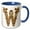 Blue/White, variant on 3drose, Elegant Image of Gold Victorian Ornate Monogram Initial W, 15oz Mug