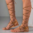 thumbnail image 2 of JINMGG Sandals for Women Plus Clearance Summer Summer Women Sandals Narrow Band Square Toe Flat Shoes Cross Strap Shoes Yellow 37, 2 of 3