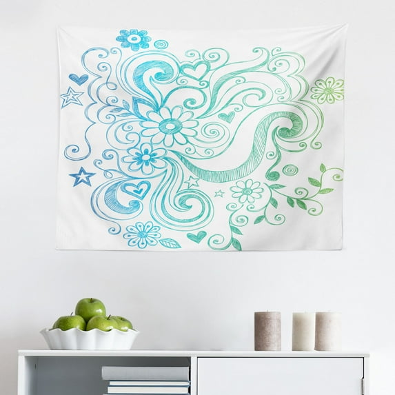Music Tapestry, Modern Design Boy Teenager Guitarist with Butterflies Playstation Ombre Digital Image, Fabric Wall Hanging Decor for Bedroom Living Room Dorm, 2 Sizes, Multicolor, by Ambesonne