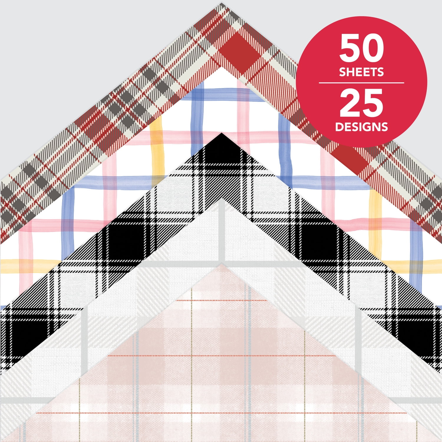 Roobee by Mara Mi Multicolor Plaid Paper Pad, 50 Sheets with 25 Designs