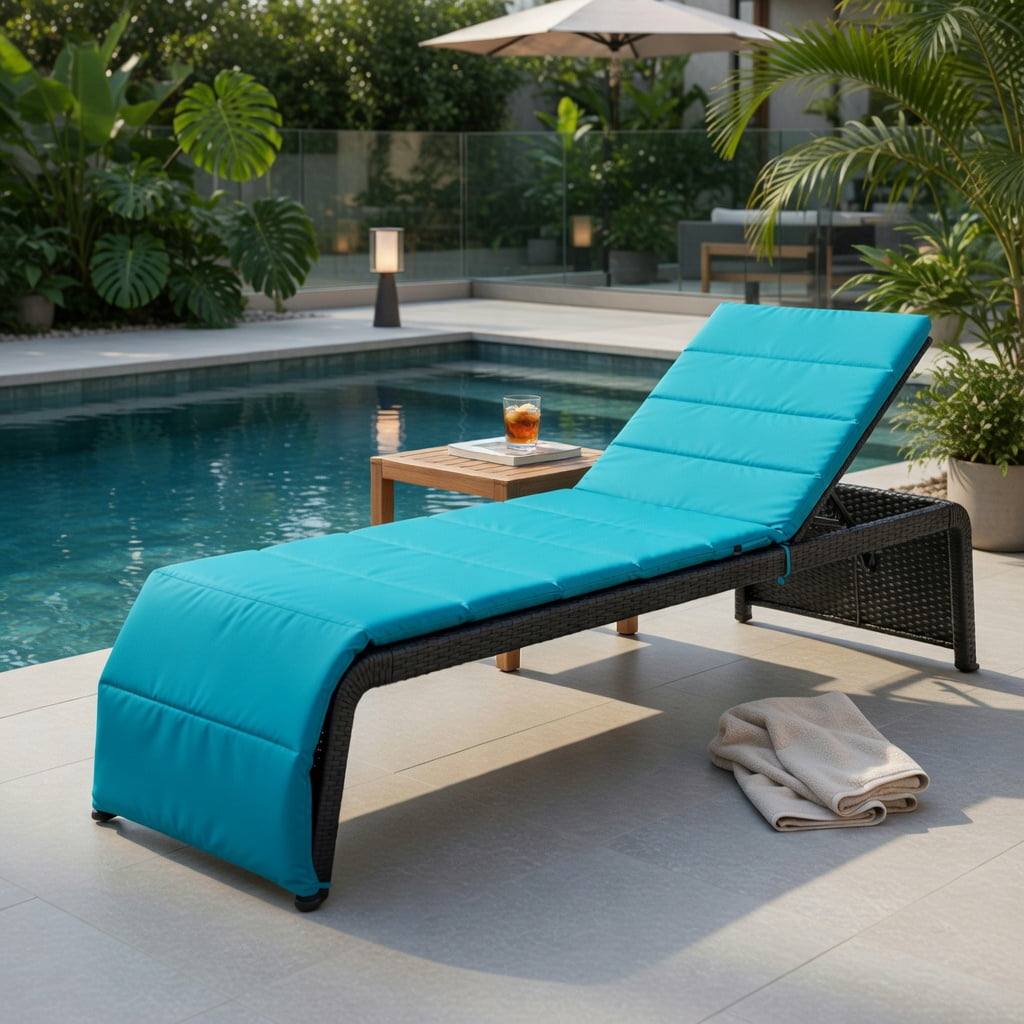 Hommoo Adjustable Outdoor Rattan Chaise Lounge Chair with Thick Cushion, Heavy-Duty Steel Frame, 5-Position Reclining Back, Weather-Resistant PE Wicker for Patio, Pool & Garden, Turquoise