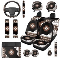 Uorisanigo Tribal Aztec Car Seat Covers Sets 14 Pcs Car Steering Wheel Cover and Cars Headrest Cover Center Console Cover Auto Seat Belt Cover Comfortable Soft Auto Interior Fit for Cars SUVs