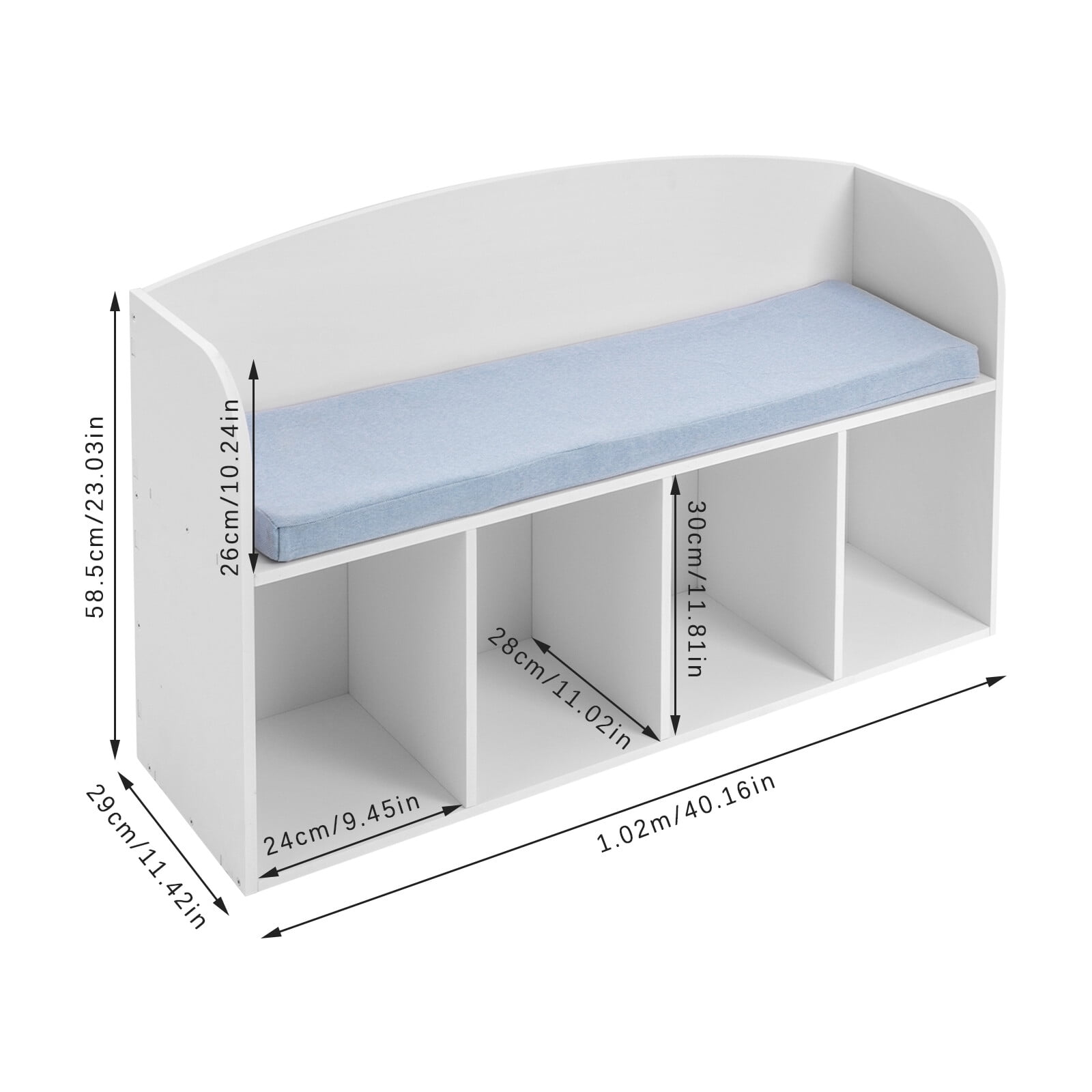 Bookshelf with Reading Nook,4-Cube Storage with Book Rack Soft Cushion Floor Standing Book Organizer Storage Organizer for Bedroom （White）