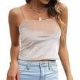 thumbnail image 1 of Mujer Terciopelo Correa de Espagueti Cami Crop Top Sin Mangas Casual Tank Tube Tops - Caqui Claro, 1 of 6