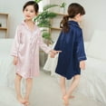 thumbnail image 3 of LYMAYTER 2-12 Years Girls Satin Silk Nightgown Button down Sleepwear Kids Short Sleeve Pajamas for Toddler V-Neck Dress Cardigan Robe, 3 of 9