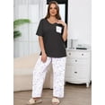 thumbnail image 2 of SHOWMALL Women's Plus Size Loungewear Set Blue Lilac Rose 2X 2 Piece Pajama Set Sleepwear for Spring Summer Fall, Short Sleeve Top and Printed Long Pants with Side Pockets, 2 of 7